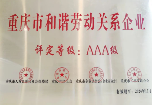 重慶中訊控股集團榮獲重慶市和諧勞動關(guān)系AAA級企業(yè)稱號